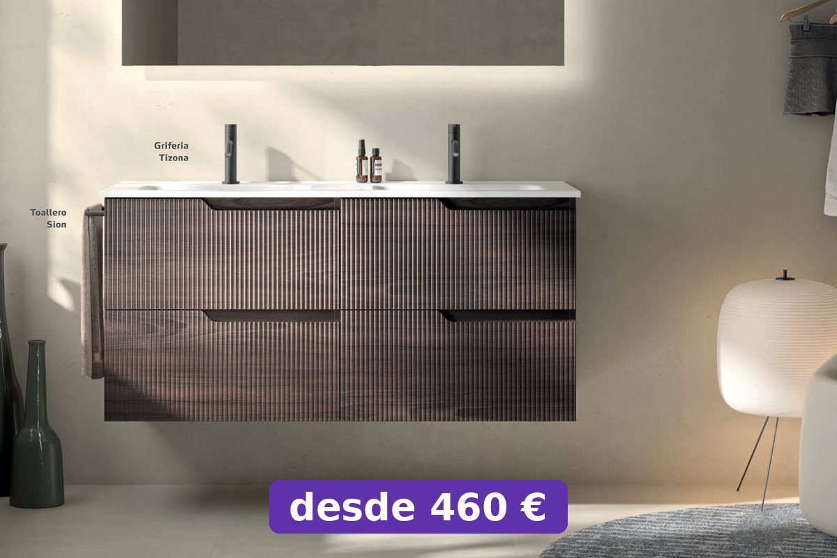 Mueble de baño doble de 120 cm con dos lavabos y espejos con luz