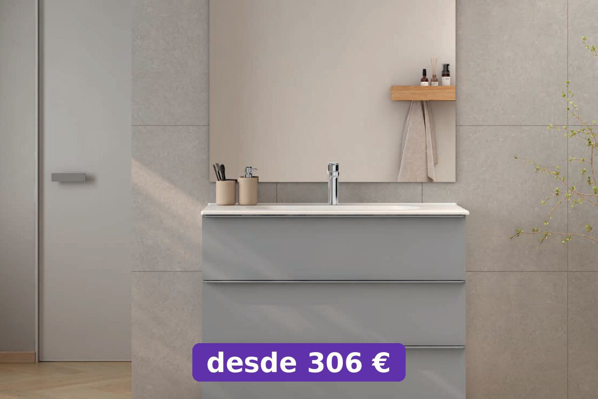 Mueble de baño de dos cajones con lavabo integrado en la encimera